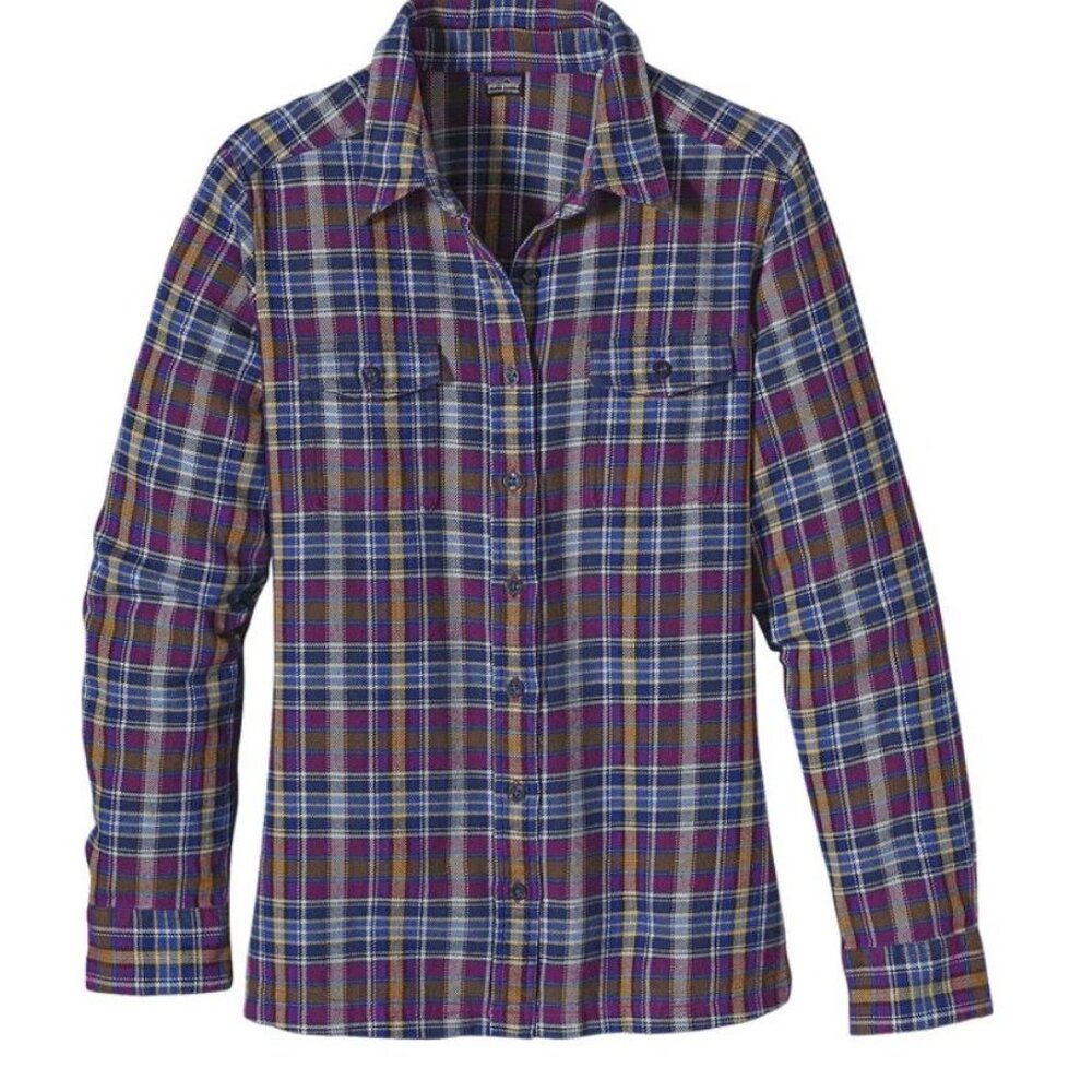 Patagonia Women's‎ Ikat Purple Organic Cotton Long-Sleeved Fjord Flannel Shirt 8